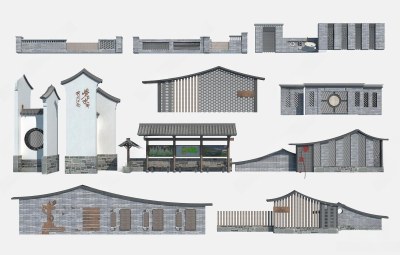 新中式乡村景墙3D模型下载